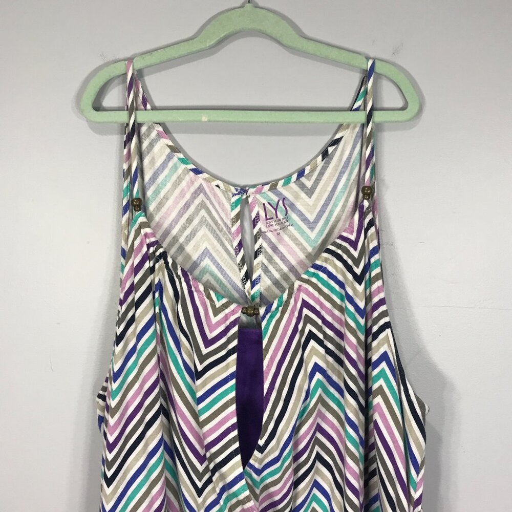 Love Your Style LYS Sundress Women's 3X Purple Pink Blue Striped Maxi Sleeveless